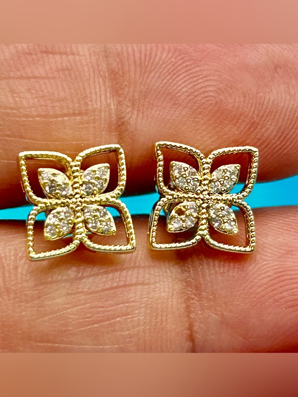 Gold Floral Crystal Stud Earrings for Women
